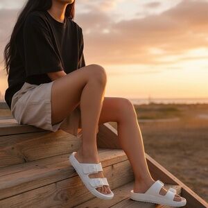 Beach Slides by J/Slides White Eva Socool Slide Sandals Size 8 New In Box